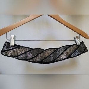 La Regale Vintage Black & Silver Beaded Belt With Velcro Fastener